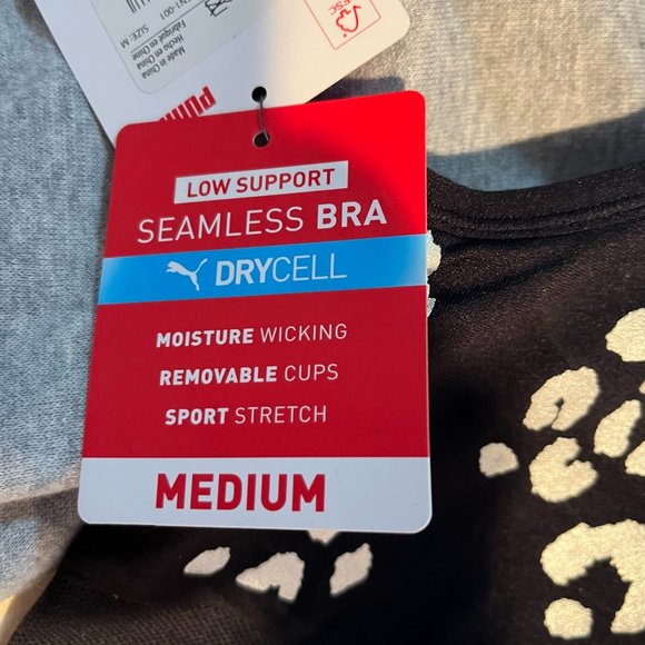 NWT Puma Seamless Bra Drycell Removable Cups Sport Stretch M Medium Black Silver - Picture 6 of 7